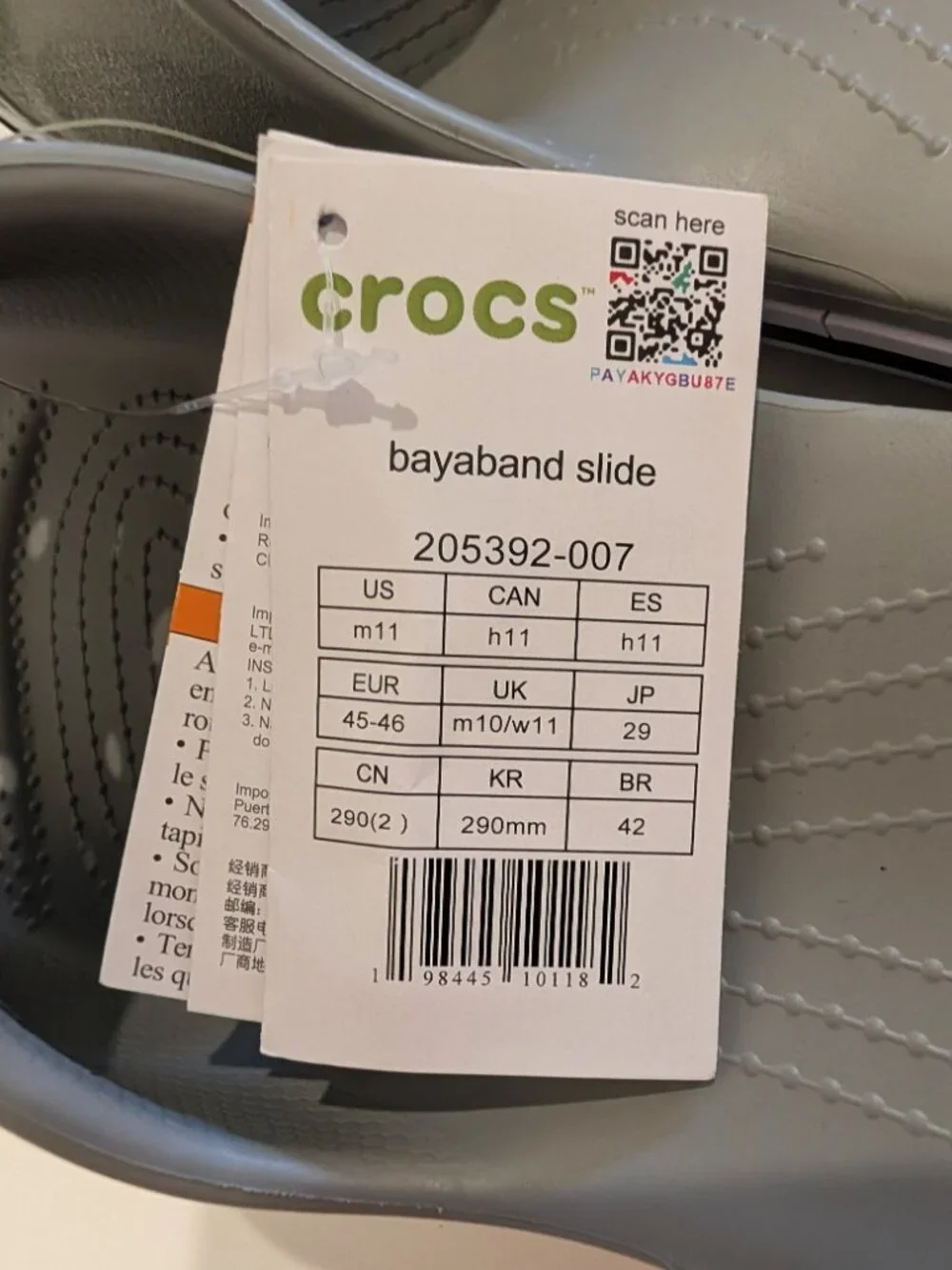 Crocs Bayaband Slide Grey White Striped Sandals Mens 11 / Womens 13 NWT Comfort